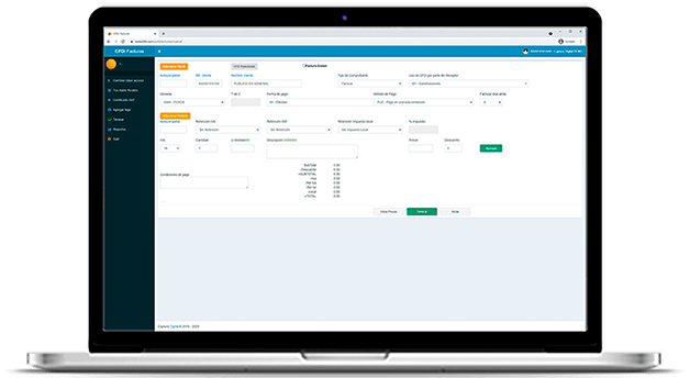 Laptop que muestra programa de facturación electrónica